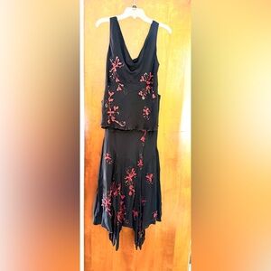 Elegant Black and coral accented Floral Dress 2piece set.